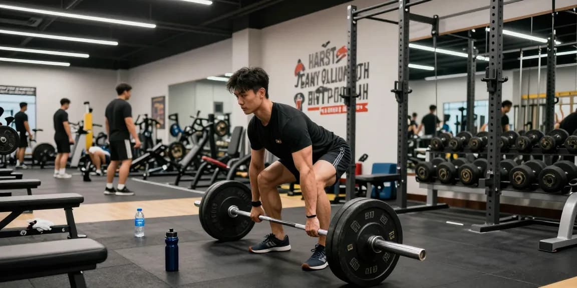 Athlet hebt Gewichte im Fitnessstudio mit Utinon Steroiden für Muskelaufbau