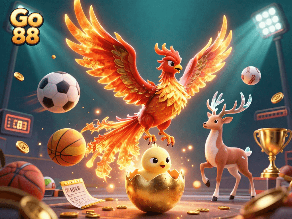 Experience the excitement of Go 88 as spirited characters thrive amidst vibrant casino elements and dynamic sports.
