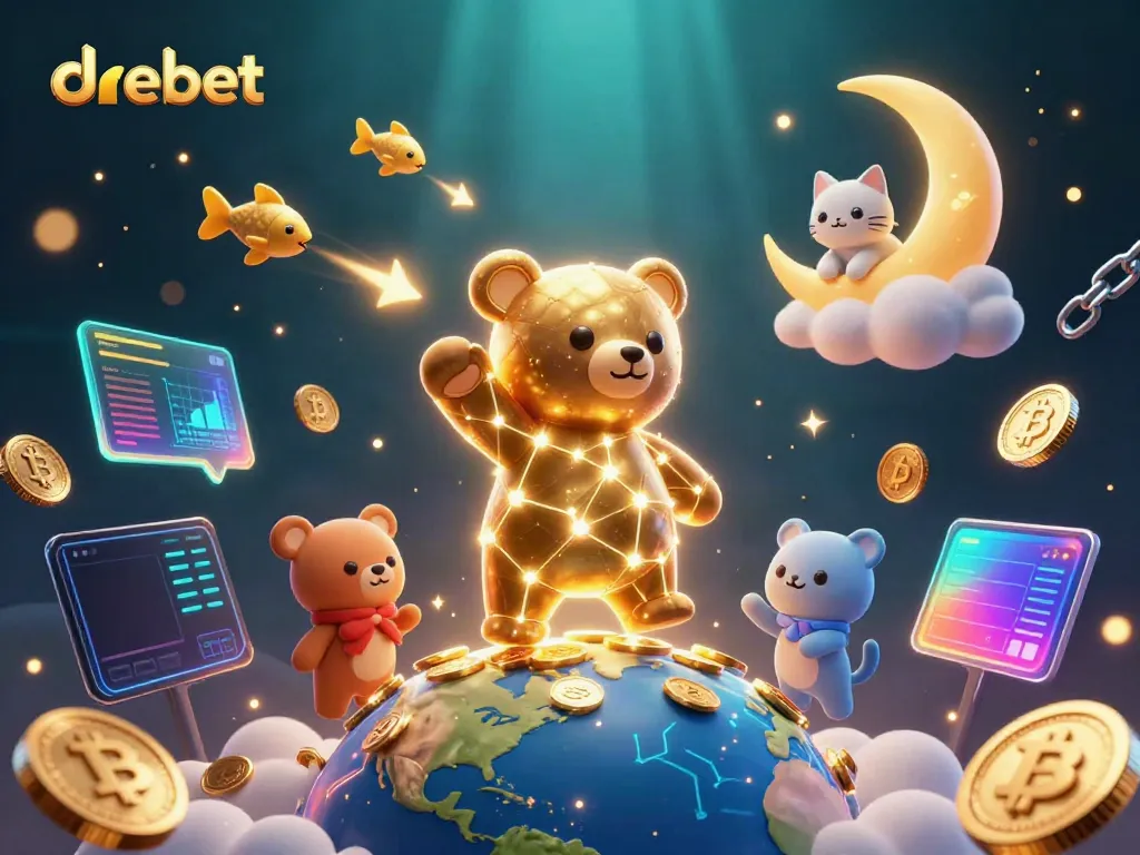 Engage in the vibrant world of debet, featuring a constellation bear and shooting star fish amidst shimmering coins.