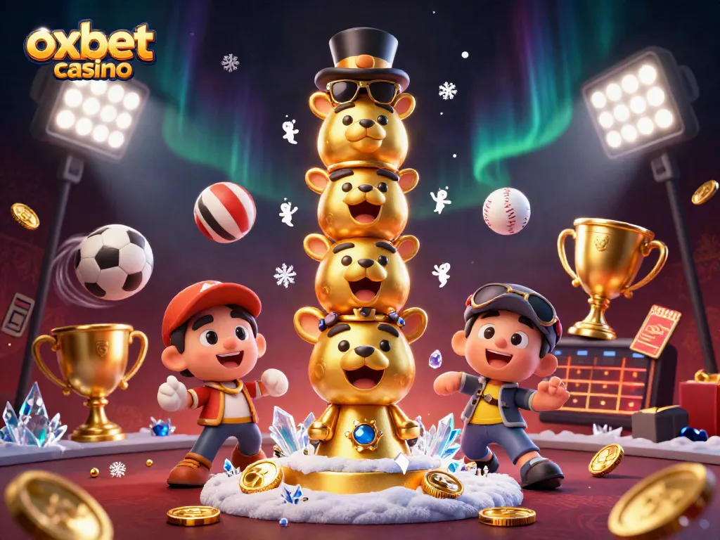Experience excitement with the vibrant oxbet casino scene featuring dynamic sports elements and a golden totem pole.