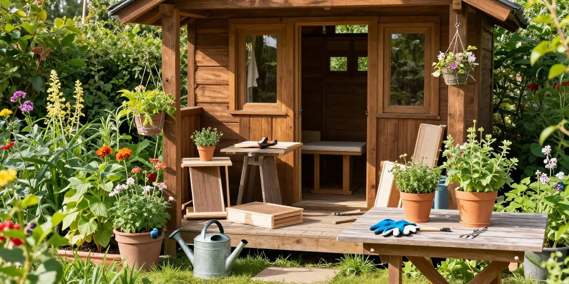 Gemütliches Gartenhaus Holz im Garten, ideal für Erholung und Lagerung.